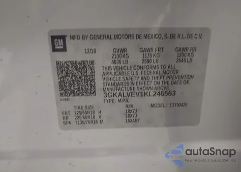 2019 GMC Terrain Slt из США, поврежденный, VIN 3GKALVEV1KL246563